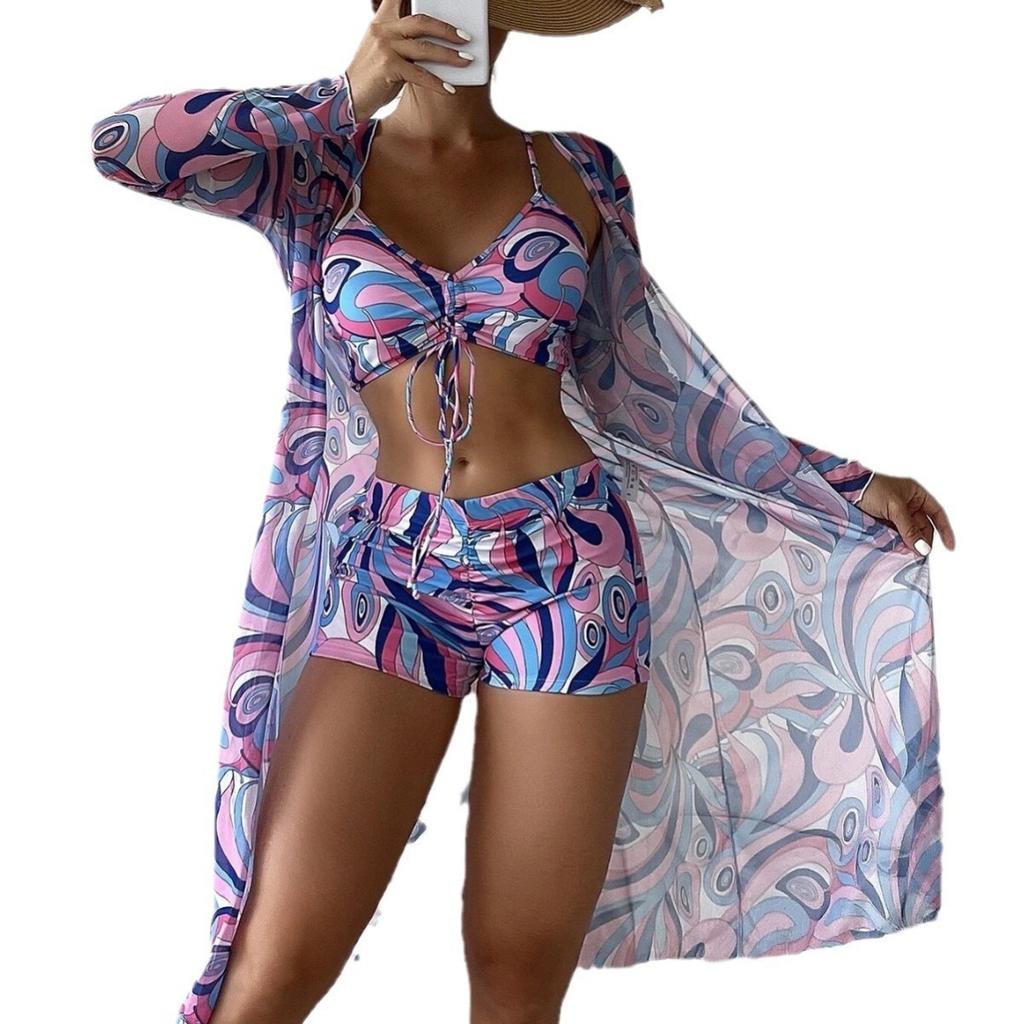 Swimsuit Women's Split Three-piece High Waist Long-sleeved Internet Celebrity Suit Blouse Sexy Bikini