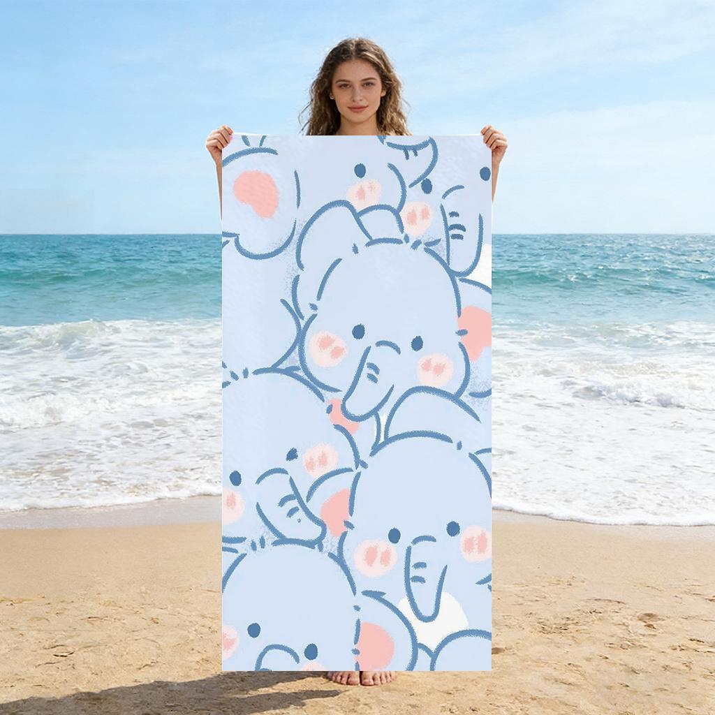 Cute Blue Elephant Beach Towel, Kawaii Cartoon Animal Bath Towel, Super Absorbent Microfiber Towel for Kids & Adults, Swimming