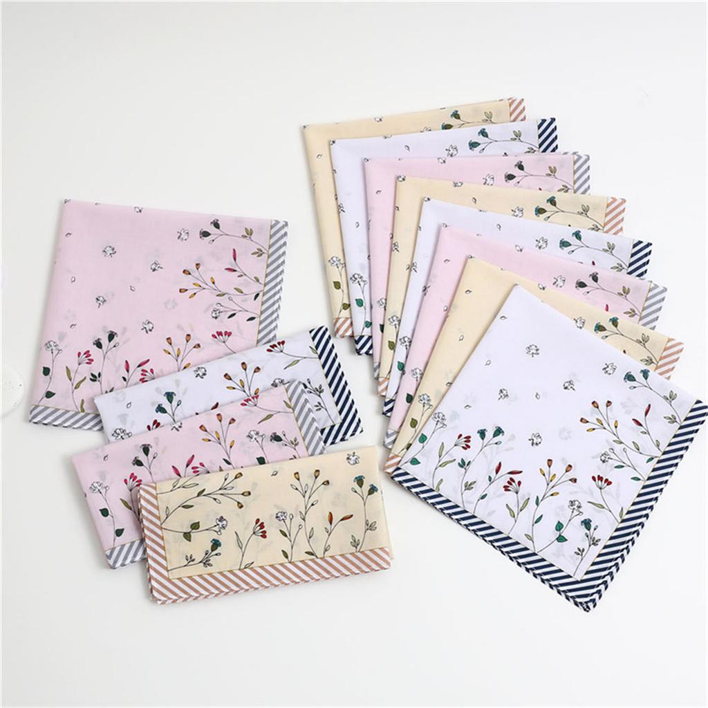 1PC Women Hankies Printing Flowers Hanky Florals Absorbent Cotton Handkerchief