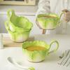 Creative Jade Cabbage Shaped Bowl With Handle Household Dining Ceramic High-capacity Soup Bowls Dormitory Microwavable Tableware