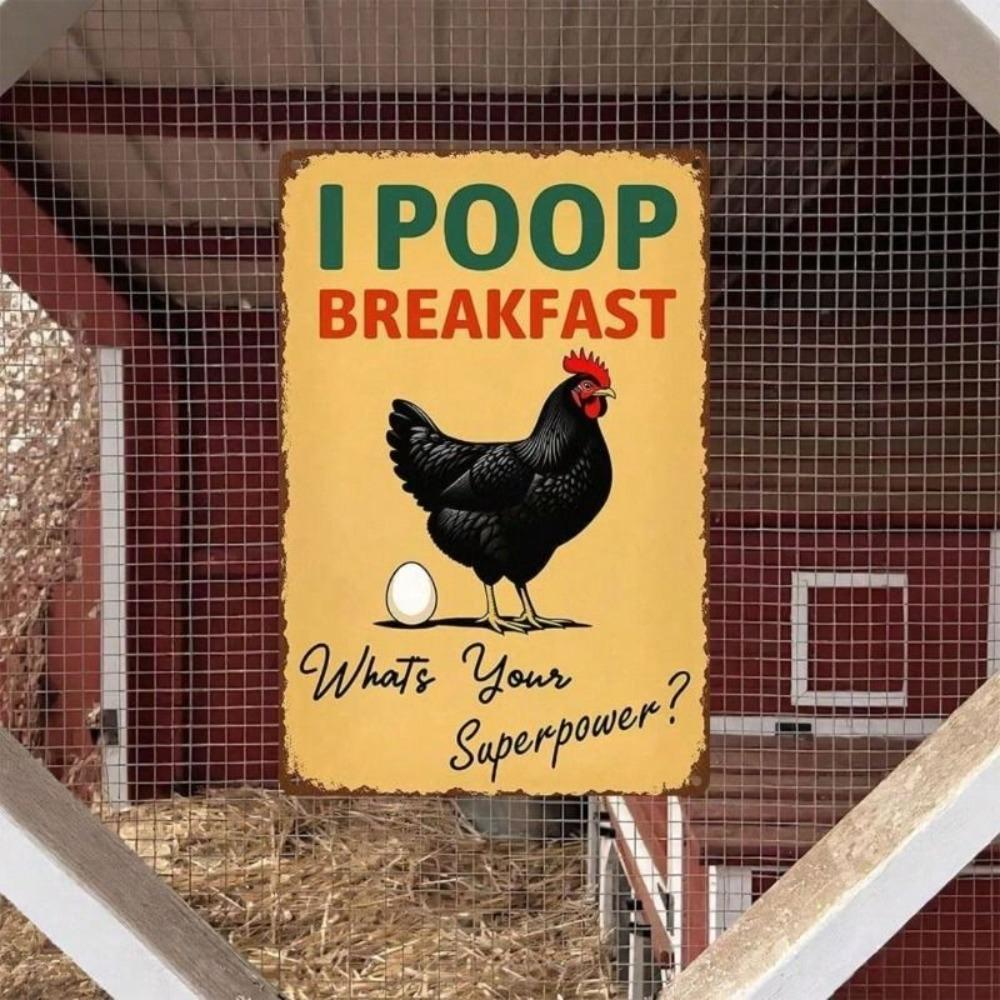 Vintage Metal Chicken Wall Sign for Toilet Humor Decor