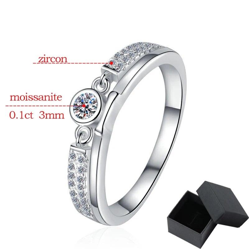 0,1CT 3mm Certificado Moissanite Anéis para Mulheres Meia Enternity Diamante Aliança de Casamento S925 Prata Esterlina Festa Jóias GRA
