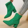 Large size thick heel high heel boots new solid color side zipper pointed short fashion boots