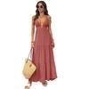 Summer New Style Solid-color Wide-sleeved Deep V-neck Beach-style Dress for Vacation, Relaxed Seaside Dress for Women