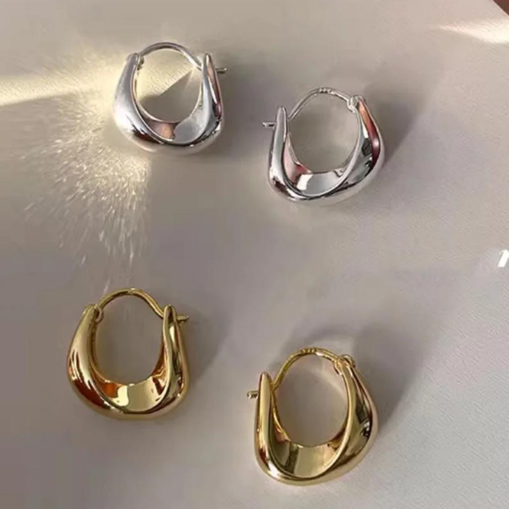 Irregular Geometric Element Ring Ear Buckle, Simple Smooth Earrings, Versatile Earrings With Ear Rings For Women