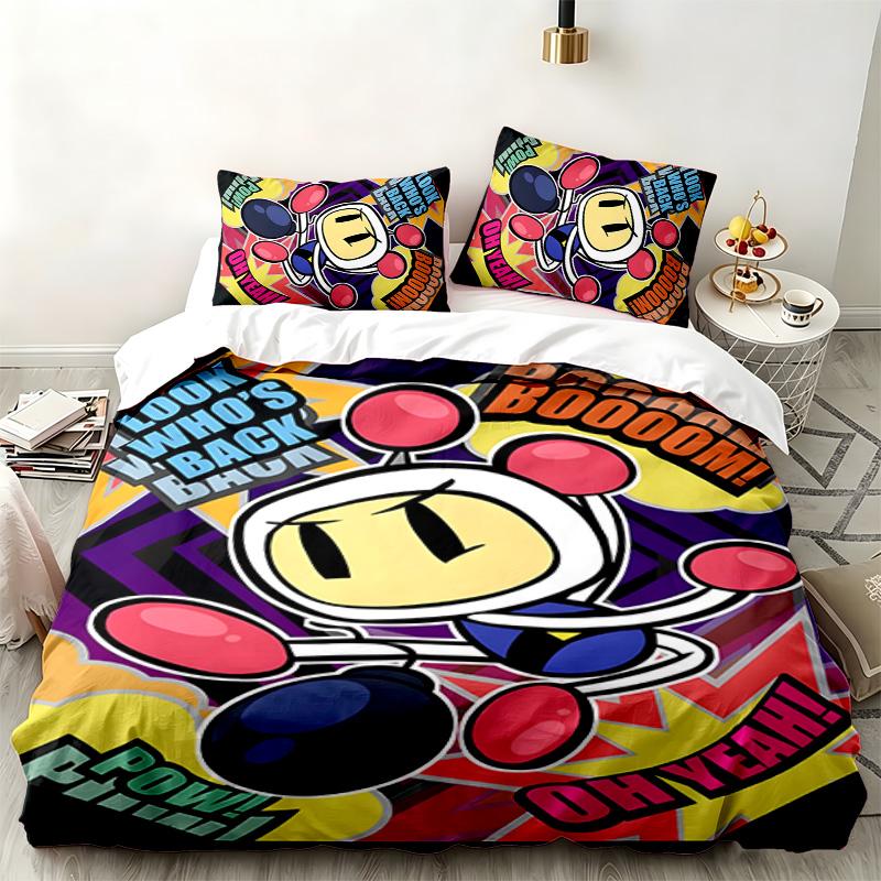 Bomberman 3pc Set Perfect for Bedroom Use Comfortable Bedding Set Includes a Duvet Cover and Two Pillowcases Ideal Birthday or Christmas Gift