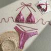 Sexy Shiny Leopard Print Drawstring Split Two Piece Bikini Swimsuit For Women