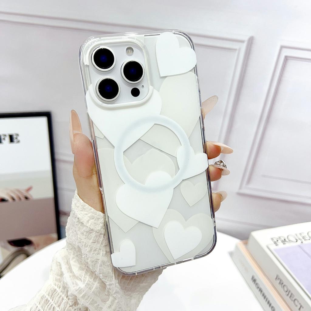 For iPhone 16 Pro Max Case Heart Pattern TPU + PC Protective Phone Cover Compatible with MagSafe