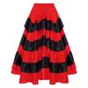 Girls Spanish Flamenco Tiered Ruffles Satin Wide Hem Skirt Performance Costume
