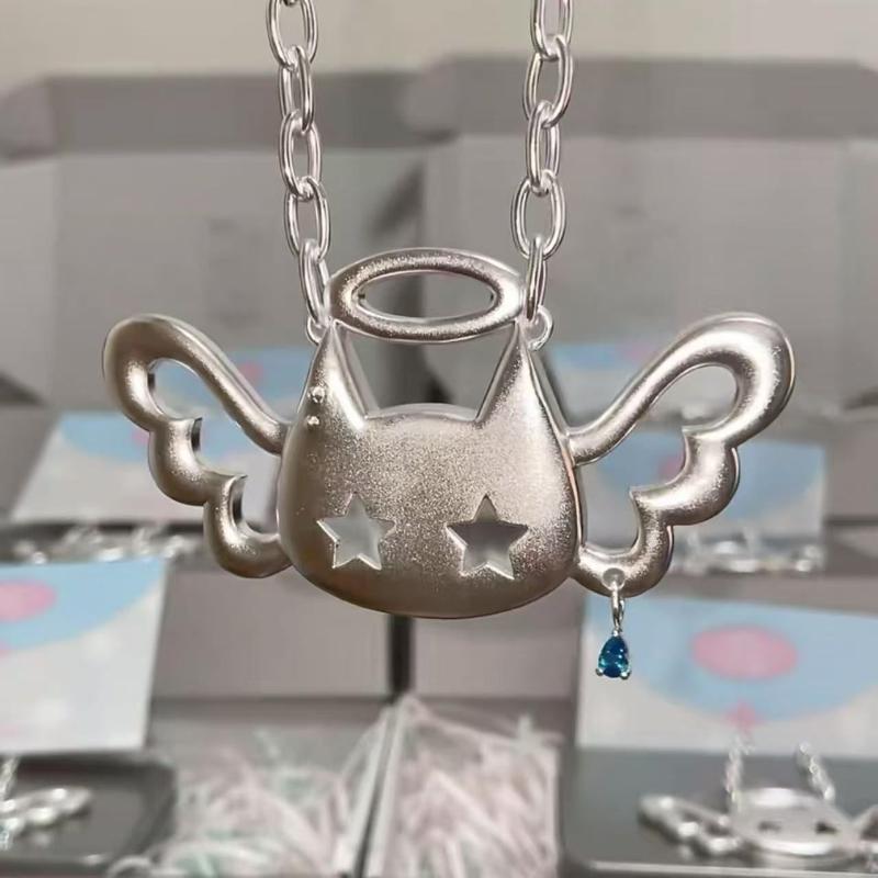 1 Piece Personality Super Big Choker Clavicle Chain Angel Cat Pendant Necklace Hip Hop Jewelry Accessories Gifts