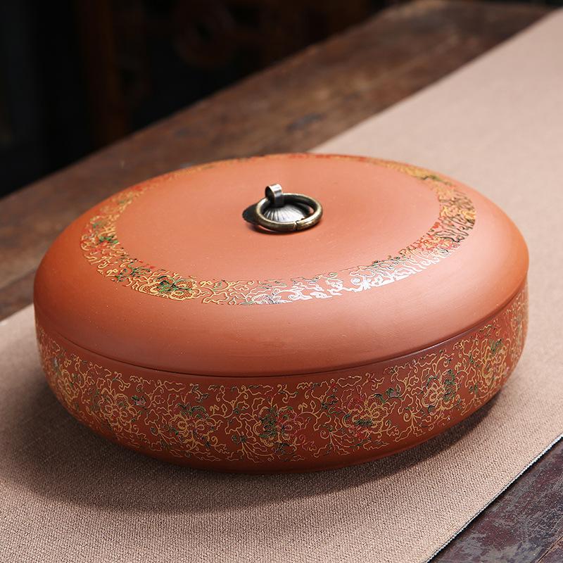 Ceramic Storage Jar Large Size Sealed Tea Container Purple Clay Tea Tank   White Tea Cake Pu'er Storage Jar Household Organizer