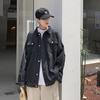 Men Denim Coat Lapel Long Sleeve Flap Pockets Single Breasted Jacket with Flap Pockets Solid Color Loose Fit Denim Outerwear