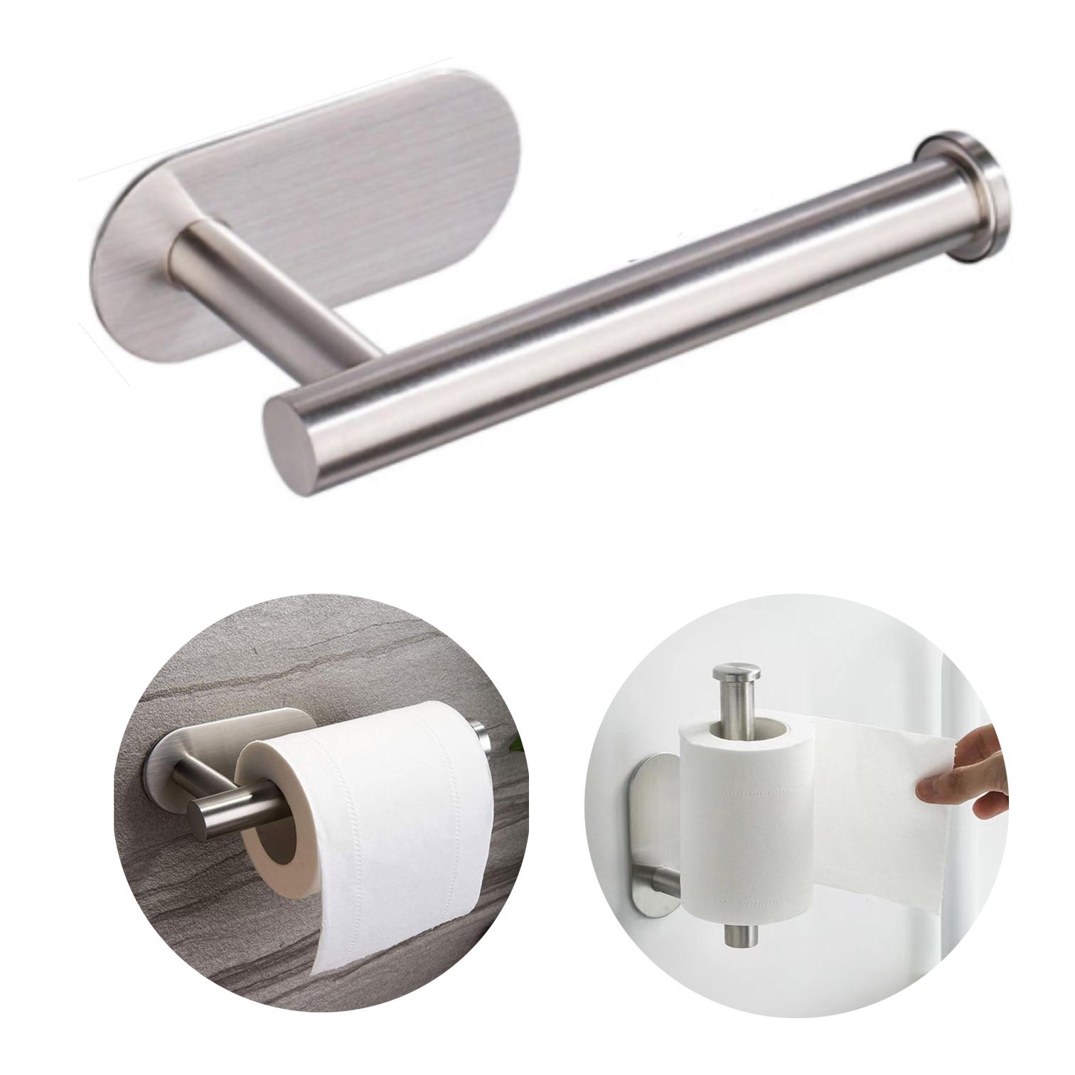 

No Punching Wall Mounted Toilet Paper Holder Stainless Steel Bathroom Kitchen Roll Paper Toilet Holder Storage Stand