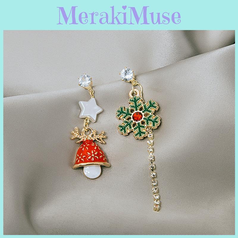 Seasonal Snowflake Elk Long Earrings With Electroplated Finish For Festive Womens Jewelry