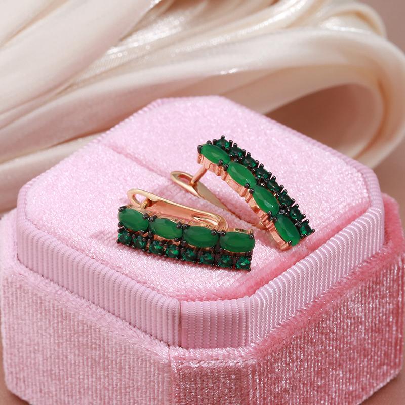 Kinel Green Opal Zircon Luxury Earrings For Women Black Plating Rose Gold Color Fine Jewelry