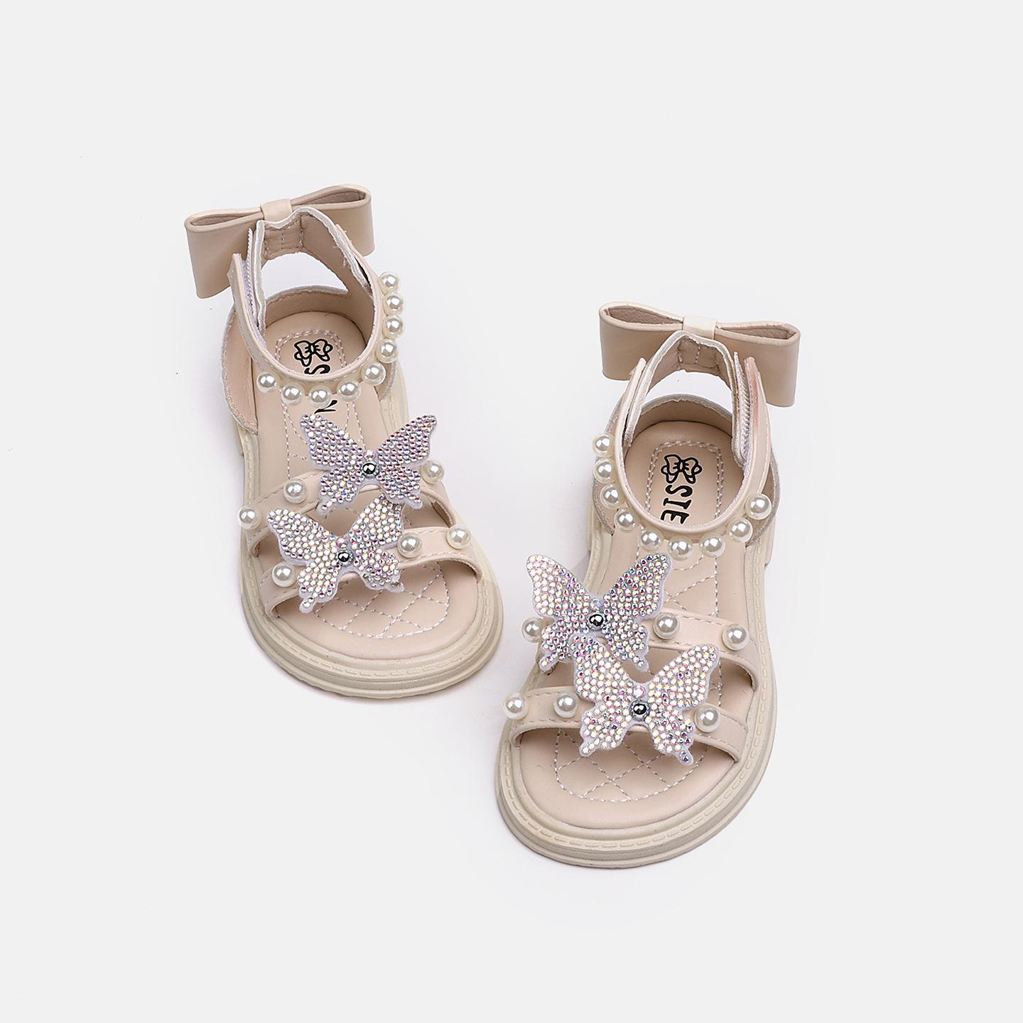 New Style Children s Shoes - Girls Sandals with Velcro Fastening and Soft Sole 23 бежевый