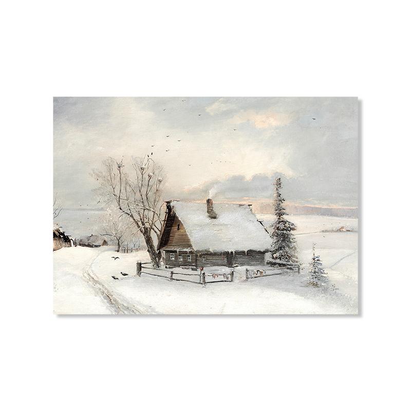 Christmas Gallery Wall Art Prints Rustic Winter Oil Painting Canvas Poster Holiday Decorative Wall Pictures Farmhouse Wall Decor
