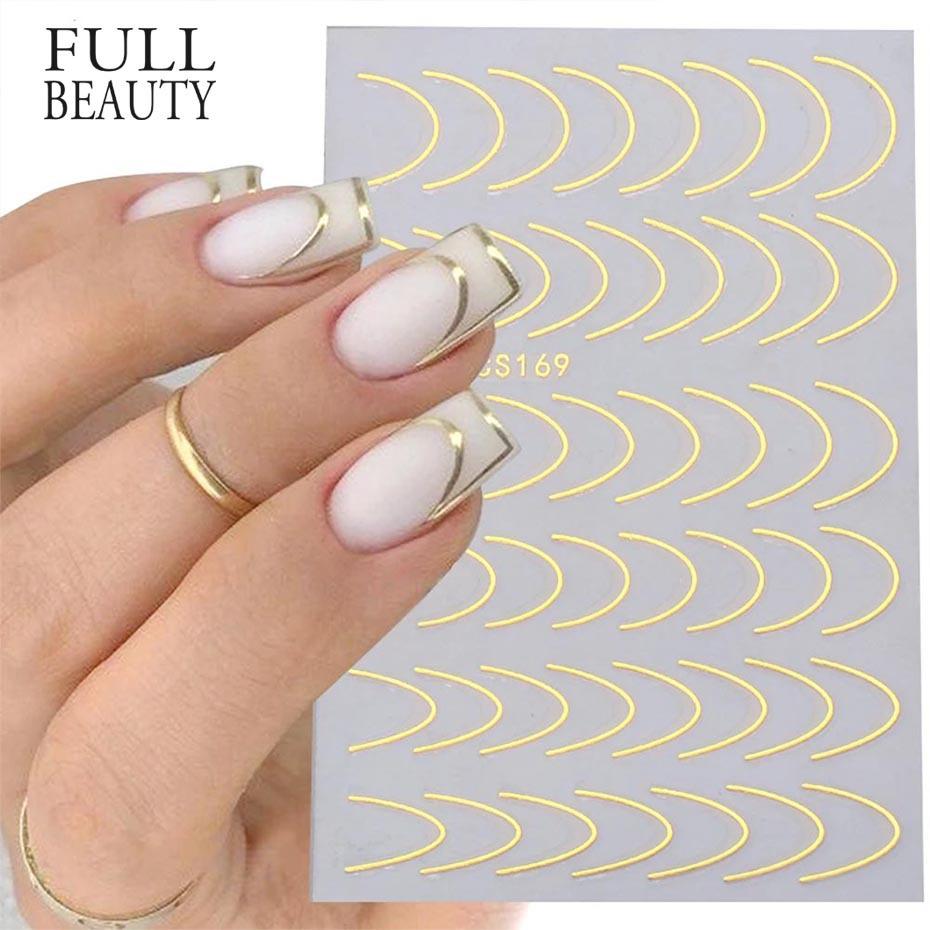 1Pc Gradient Color French Manicure Nail Art Designs Stickers Self-Adhesive Nail Tips Guides for DIY Decoration Stencil Tools