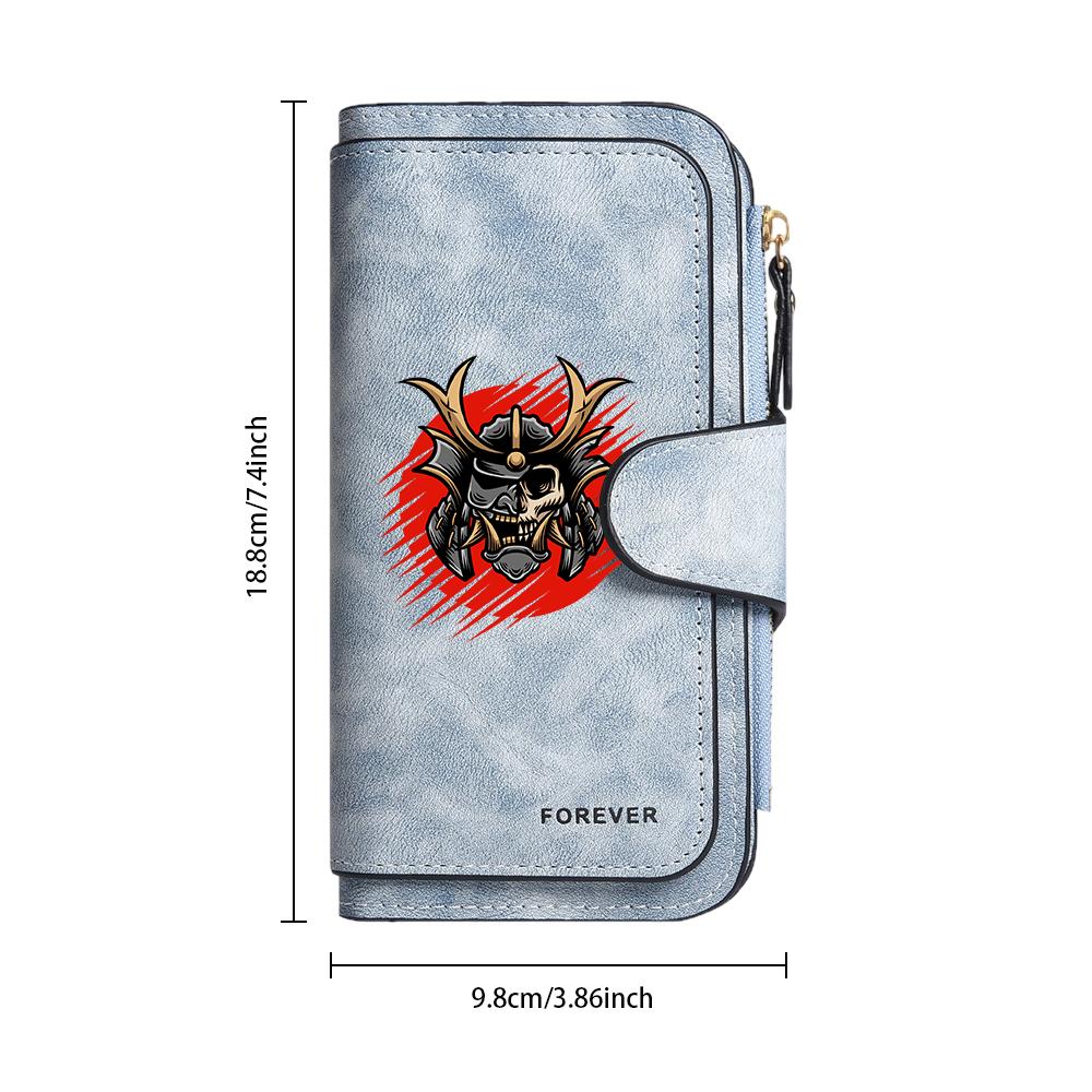 Samurai Skull Pattern Long Wallet Portable Card Holder Fashion Daily Use Purse
