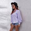 Spring Stand Up Collar Lantern Sleeve Shirt Women's Solid Color Long Sleeved Shirt Chiffon Shirt Blouses & Shirts