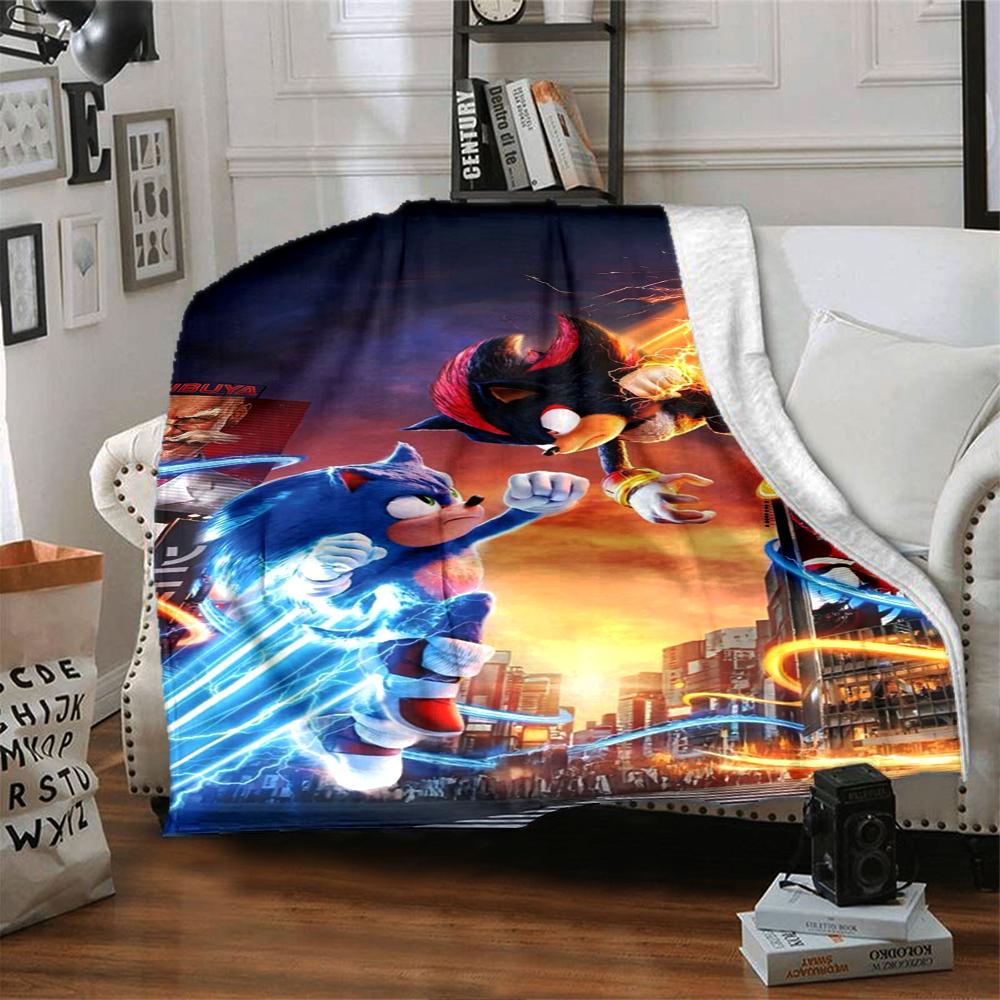 1Pc Sonic Vs Shadow Battle Blanket For Couch Bed Plush Cozy Fuzzy Blanket Super Soft Warm Blankets For Fall And Winter 0918238