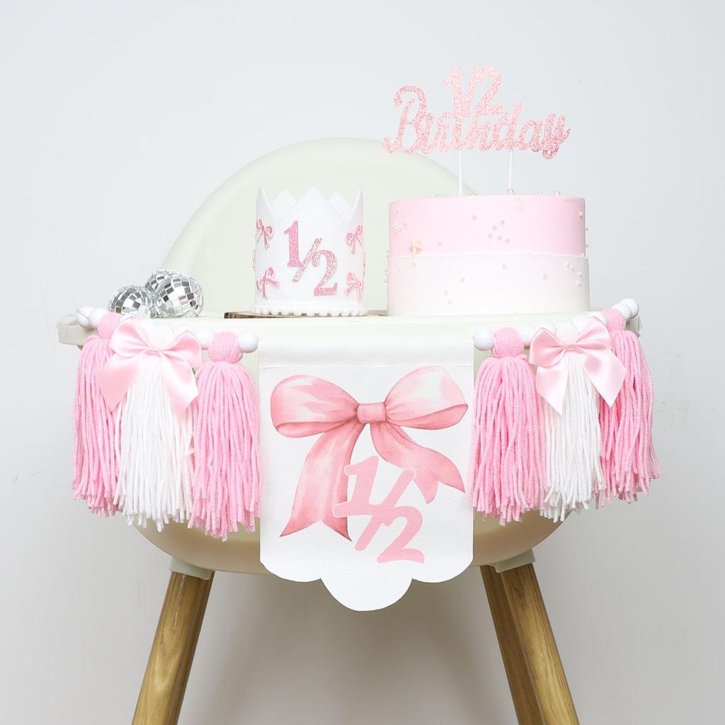 Girls Half Birthday Decorations 6 Month 1/2 Butterfly Birthday Tassel High Chair Banner Pink Room Party Decorations