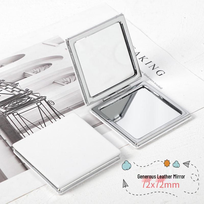 White PU Leather Folding Pocket Mirror - Creative Portable DIY Metal Student Mirror
