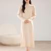 Women's Pure Color Long Wool Knit Dress with Hollow Details