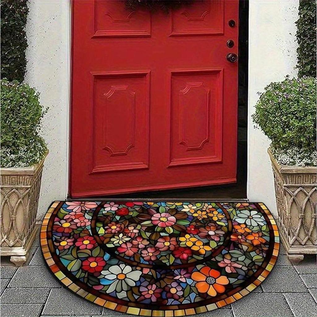 Half Round, Stone Patterned Floor Mat, Thick, Soft, Suede, Suitable for Porch and Living Room Decoration, Machine Washable, Anti Slip, Wear-resistant