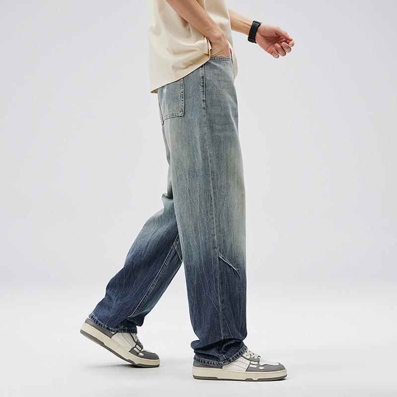 Gradient Color Jeans Men's Thin Loose Straight American Casual Wide-leg Large Size Draped Tall
