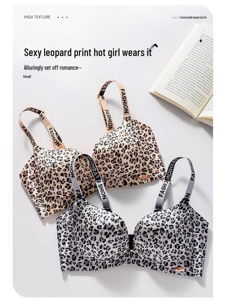 Women's Sexy Leopard Print Push-Up Wirefree Lingerie Set - Adjustable for Comfort 