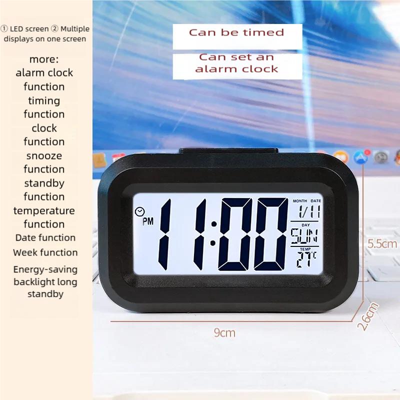 Despertador Digital Inteligente Preto Branco Visor LCD com Temperatura Calendário Temporizador Luz LED para Quarto Escritório (Sem bateria)