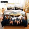 Pine Trees in The Forest Duvet Cover Set Foggy Decorative 3 Piece Bedding Set with 2 Pillow Shams Queen Full Size Warm Taupe