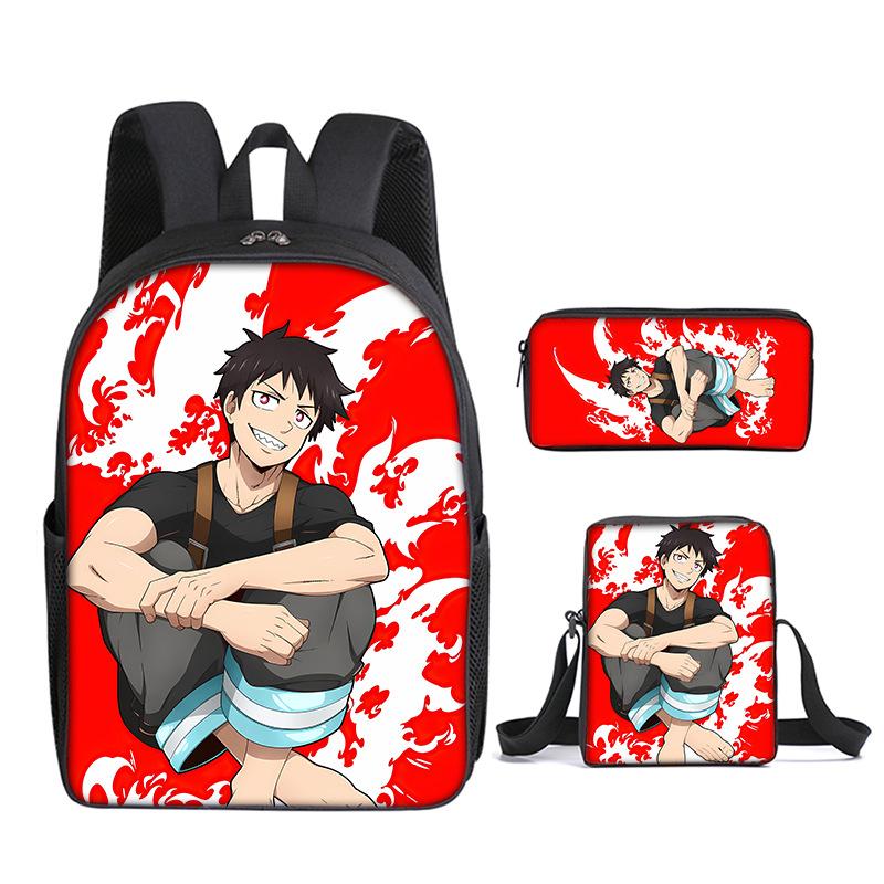 Classic Funny Fire Force season 3 3D Print 3pcs/Set pupil School Bags Laptop Daypack Backpack Inclined shoulder bag Pencil Case