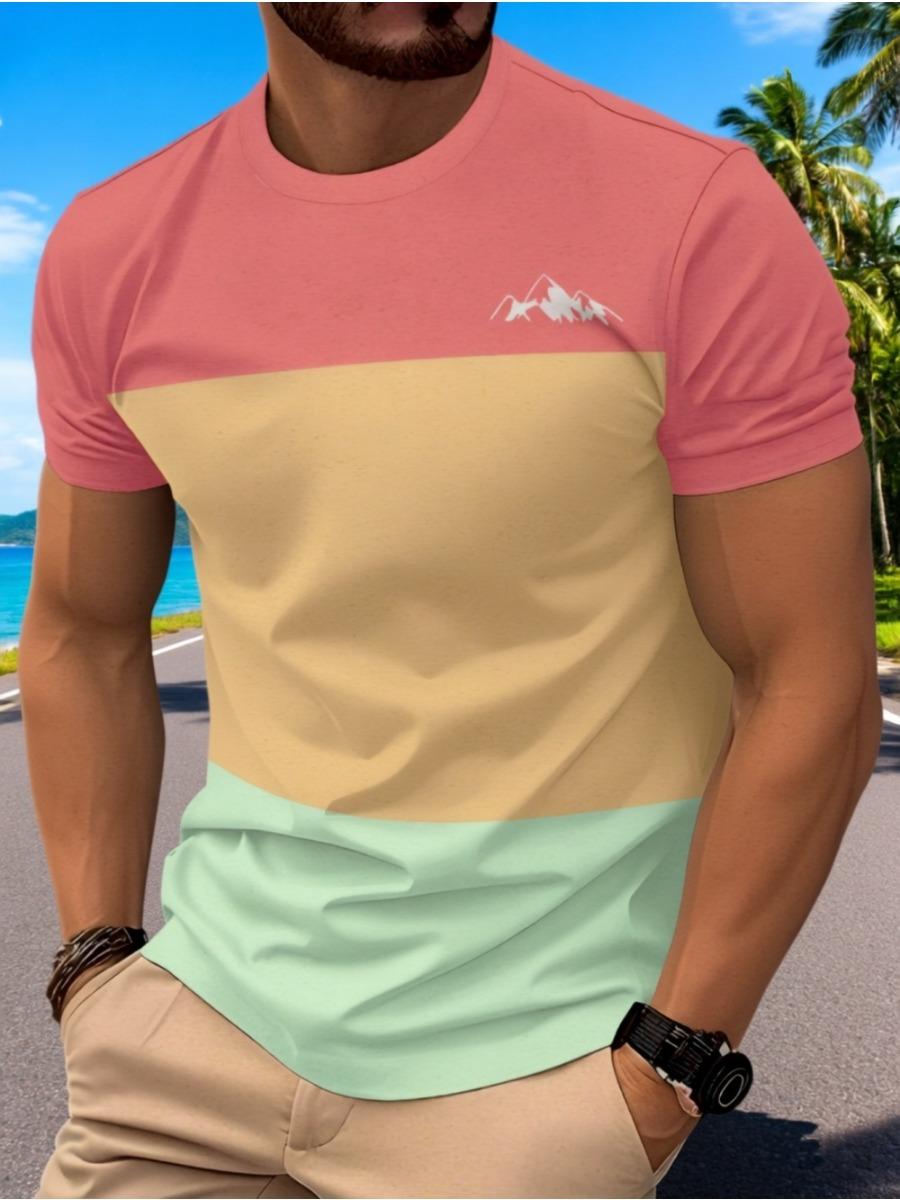 Sommer Klassisch 3D Streifen Print Herren T-Shirt Rundhals Kurzarm Sportbekleidung Freizeit Oversized Männer Kleidung 5XL beige