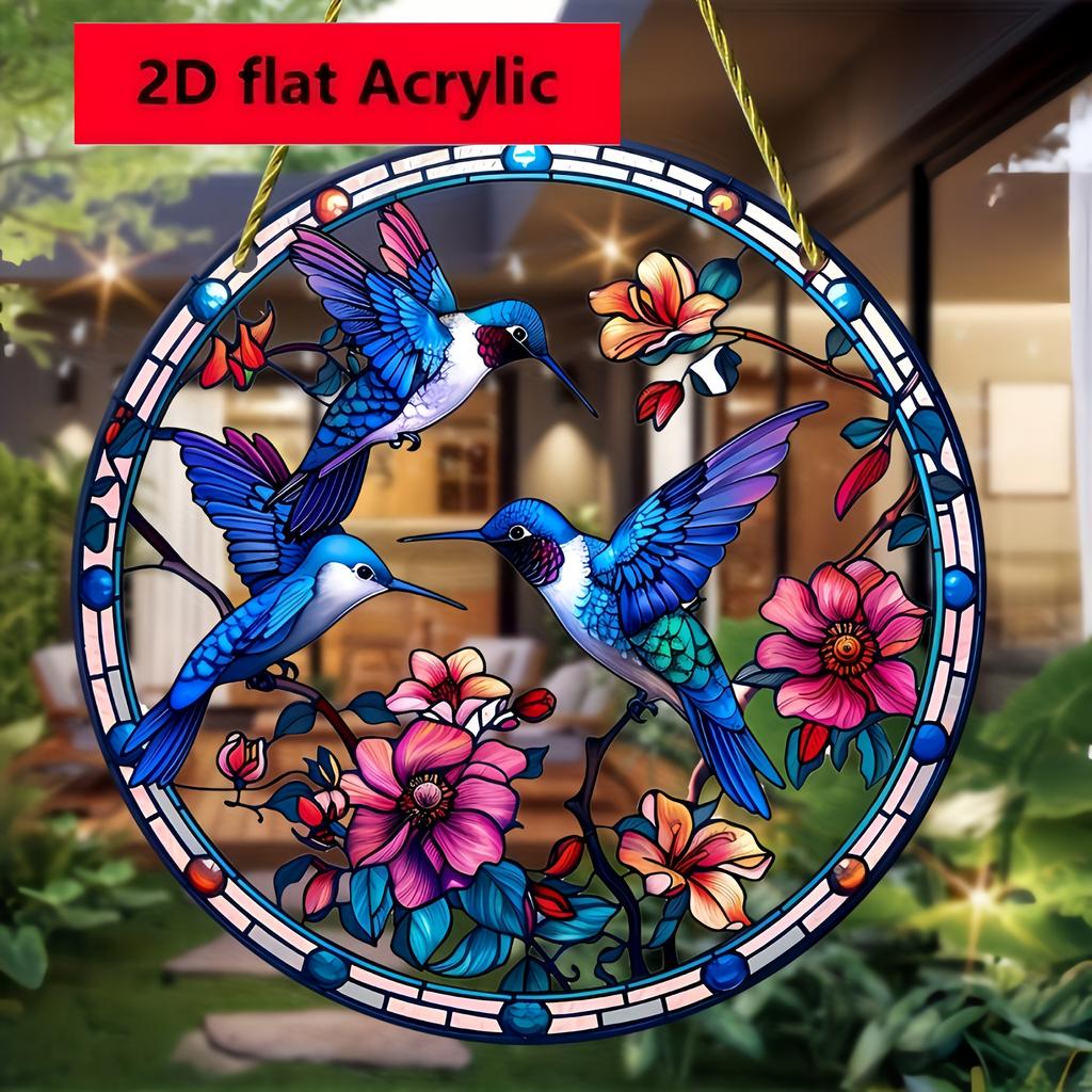 Hummingbird Suncatcher. Acrylic stained decor for home, yard and garden.