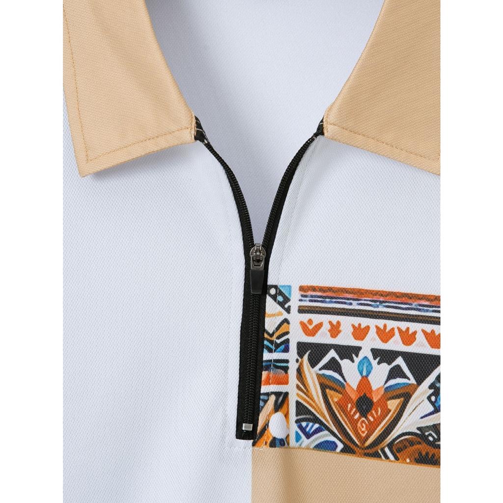 Herren grenzüberschreitender Anzug Sommer Druck Reißverschluss Farbblock kurzärmlig Shorts lässig Sport zweiteiliges Set