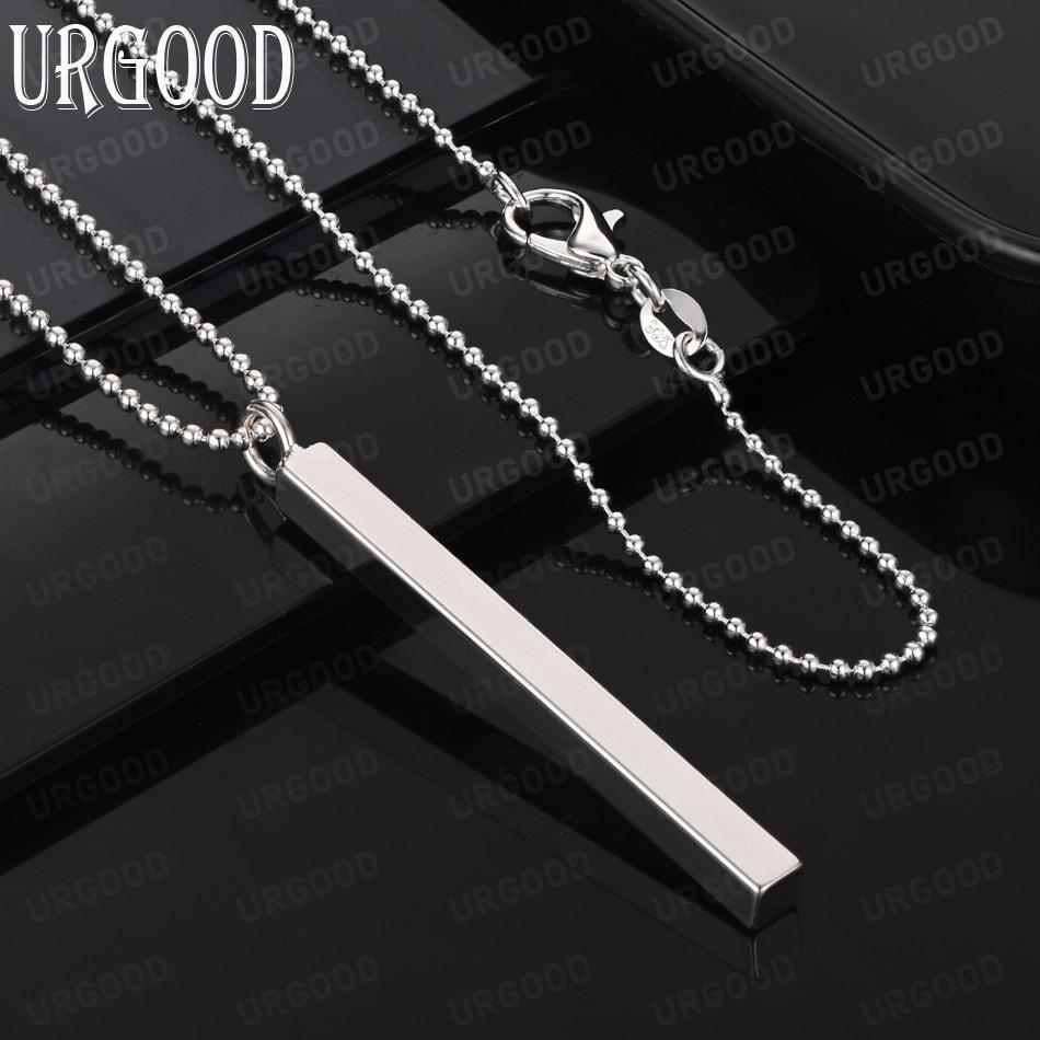 925 Sterling Silver Minimalist Rectangular Pillar Pendant Necklace - Fashionable Banquet Jewelry