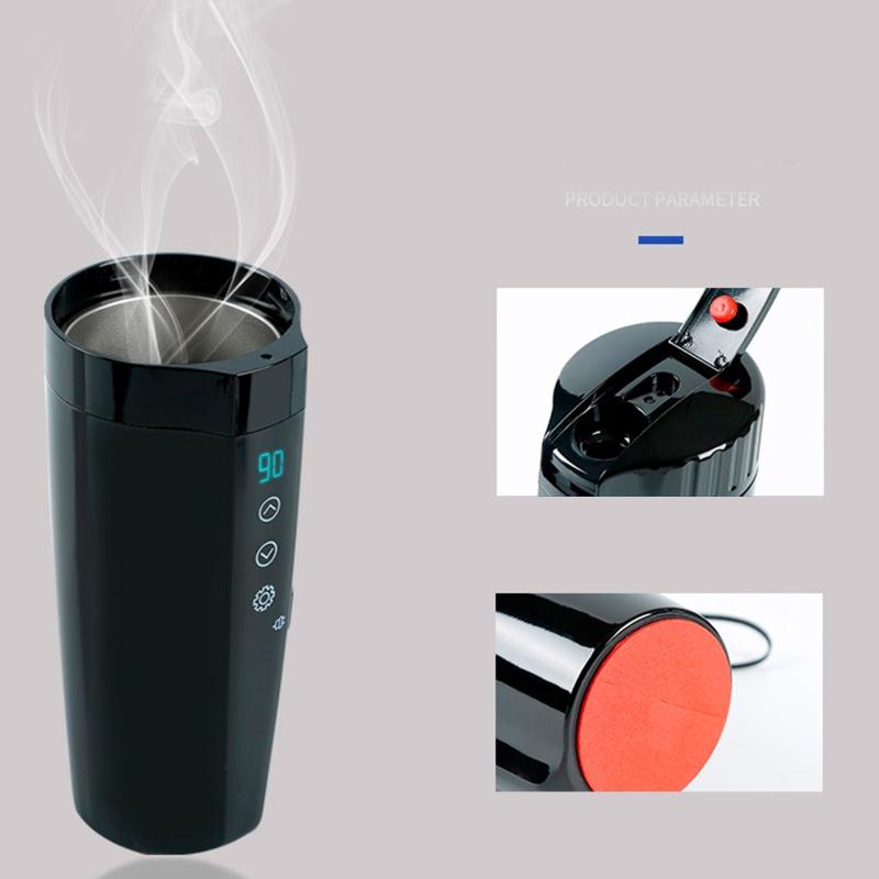 Portable Car Heating Cup Stainless Steel Water Warmer Bottle Car Kettle Coffee Mug LCD Display Temperature 400ML Durable