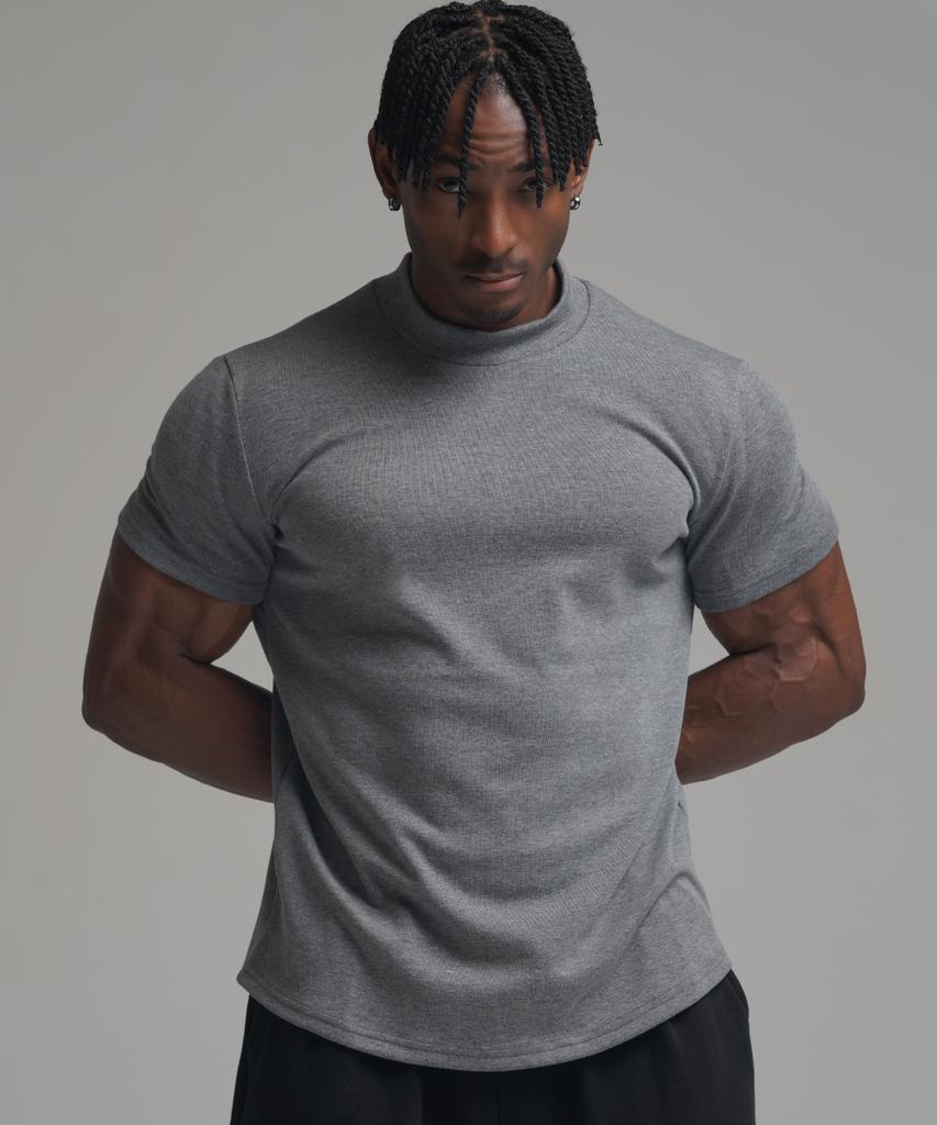 PHERMENON Muskelpassform Rollkragen Kurzarm-T-Shirt - Grau