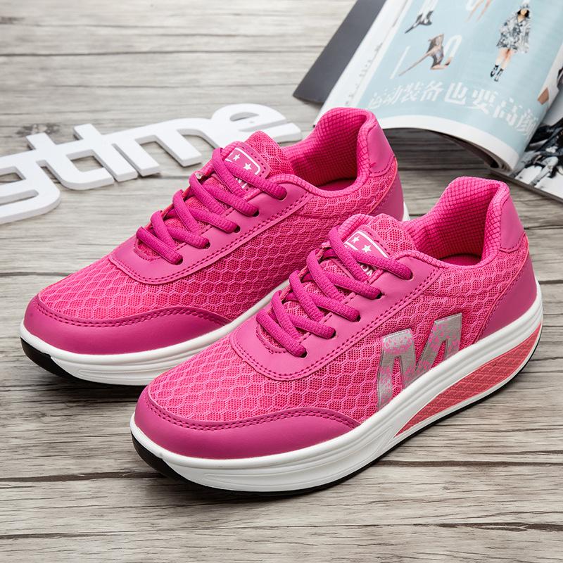 Fashion Running Shoes for Women 2025 Fashion Mesh Breathable Sneakers Lace Up Wedge Platform Shoes Ladies Outdoor Casual Sport Shoes