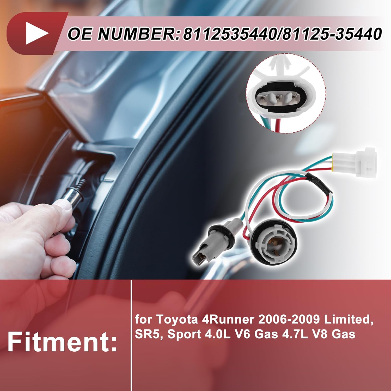 

Headlight Light Socket Wiring for Toyota 4Runner 2006-2009 No.8112535440/81125-35440 Turn Signal Lamp Bulb Pigtail Connector Harness