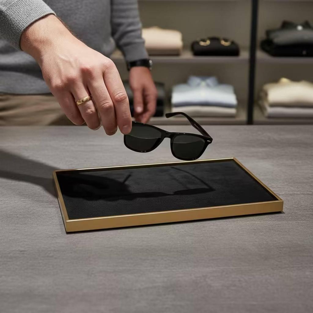 Jewelry Tray with Mirror Frame PU Leather Organizer Versatile for Retail Counter