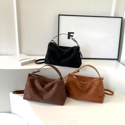 Vintage Women's Solid Color Bucket Small Crossbody Bag Autumn and Winter Matte Leather Adjustable Shoulder Bag For Work, Travel