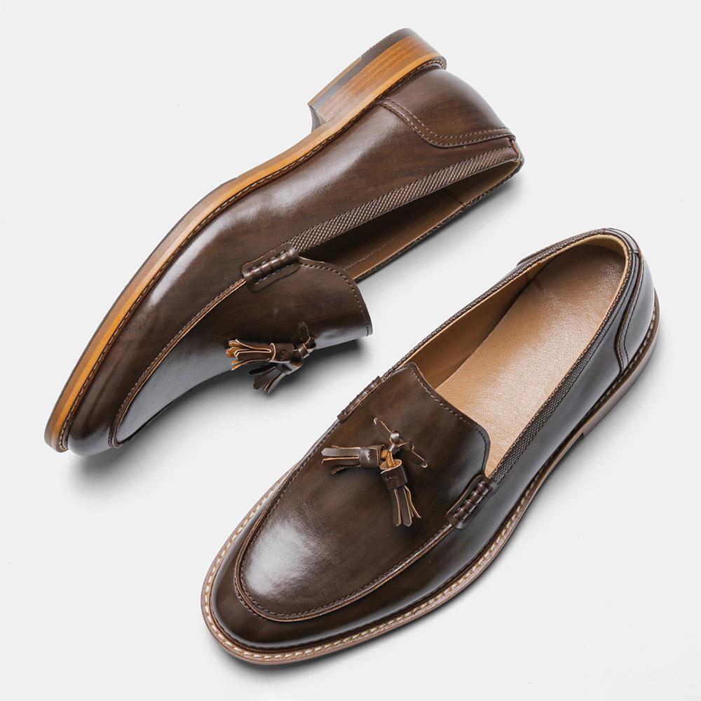 Fashion Men's Casual Business Leather Shoes Mens Slip-on Comfortable Tassels Loafers Men Outdoor Driving  Flats