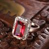 Classic Square Ring For Women 100% Natural Red Crystal Stone 1.3ct Real Rose Gold Color Wedding Engagement  Lady Gift