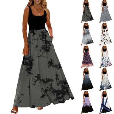 Ladies' Floral Print Summer Casual and Fashionable Sleeveless Long Dress