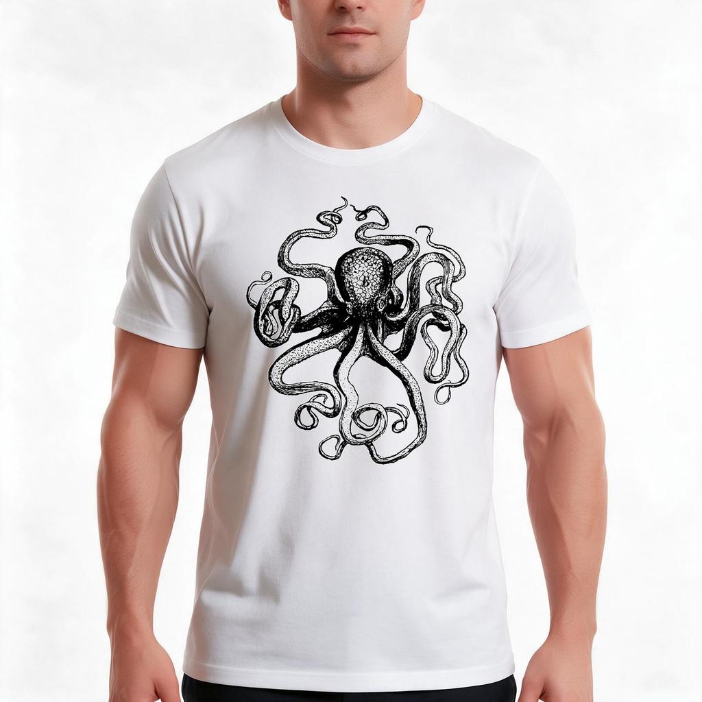 Vintage Octopus Tshirt Summer Casual Cotton Tee Oversized Streetwear Tops Vintage Graphic Print Loose Fit Short Sleeve