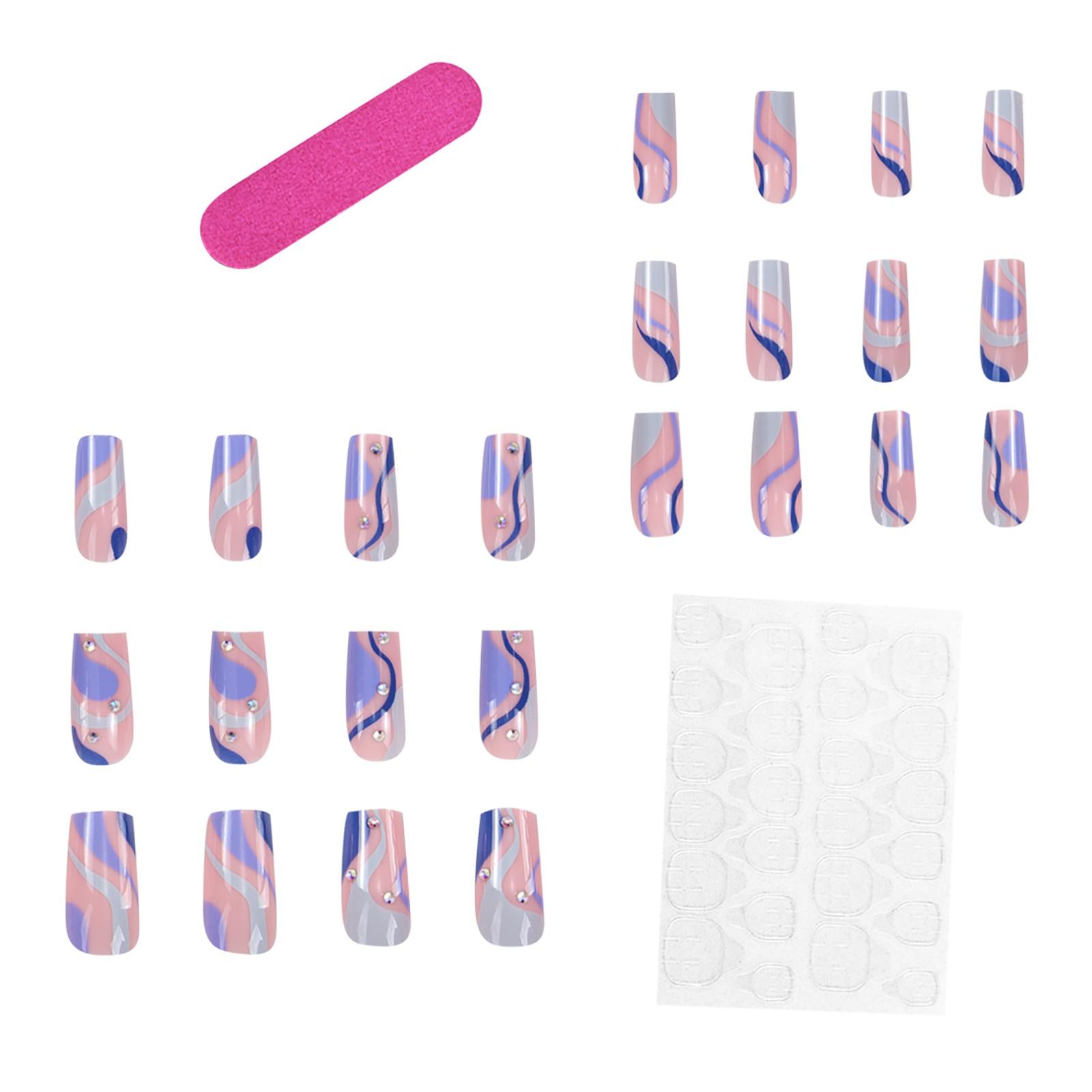 

24шт линия кусок ногтя длинный кусок ногтя с желе гелем съемный износ ногтей летний маникюр K розовый