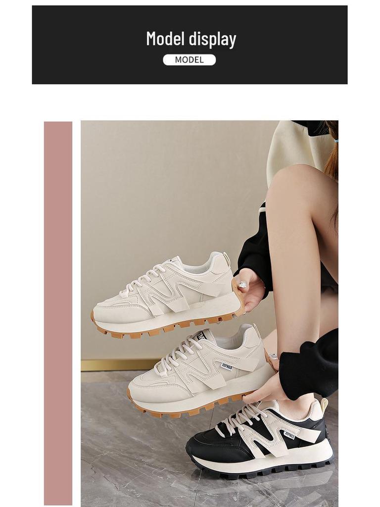 2025 Spring Women's Breathable White Korean Style Sneakers - Thick Sole Versatile Sports Casual Running Shoes